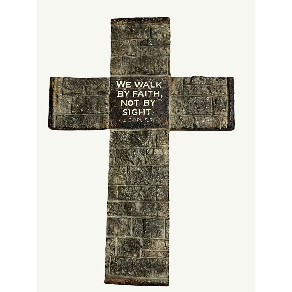Decorative Stone-Look Cross Wall Hanging "We Walk By Faith Not By Sight" 2 Cor.